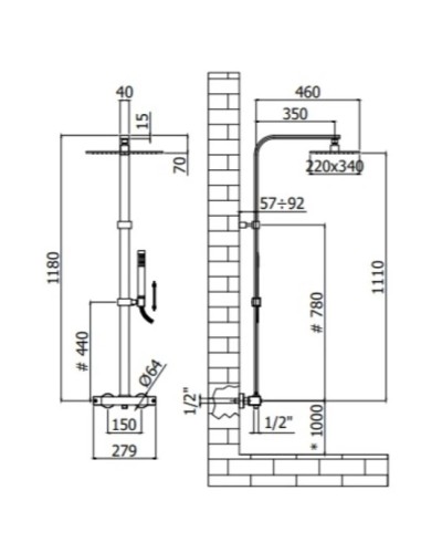 Душевая система 340х220 мм Paffoni Elle ZCOL665CR