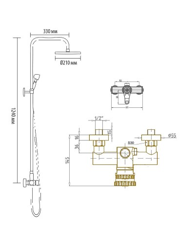 Душевая система Bronze de Luxe Windsor 10118/1F Бронза