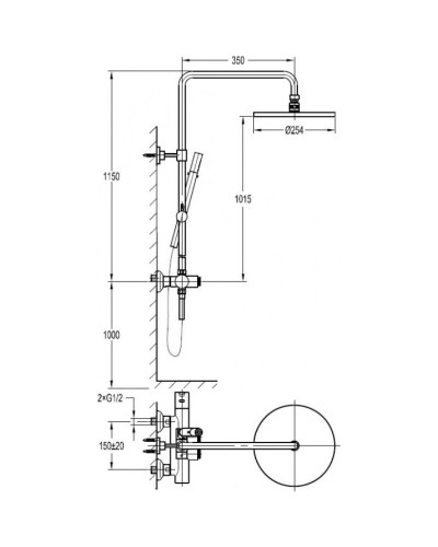 Душевая система 254 мм Cezares ECO-CVD-T-BORO