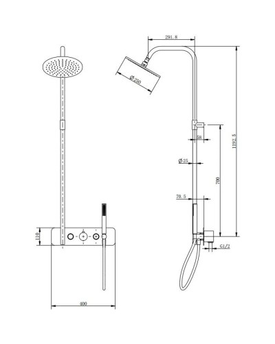 Душевая система 250 мм Cezares MOON-CD-TA200-01