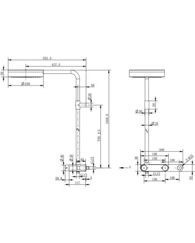 Душевая система 250 мм Cezares MOON-CD-TA250-01