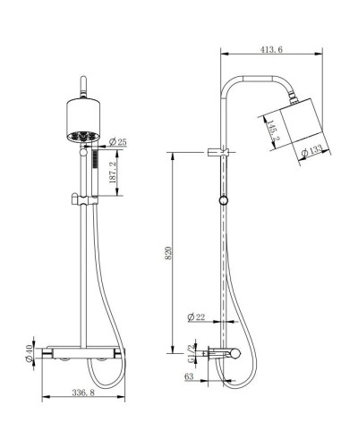 Душевая система 133 мм Cezares MOON-CD-TA130-01