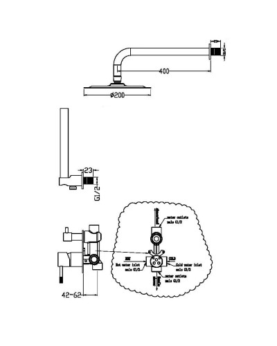 Душевой комплект 200 мм Boheme Uno 464-NB