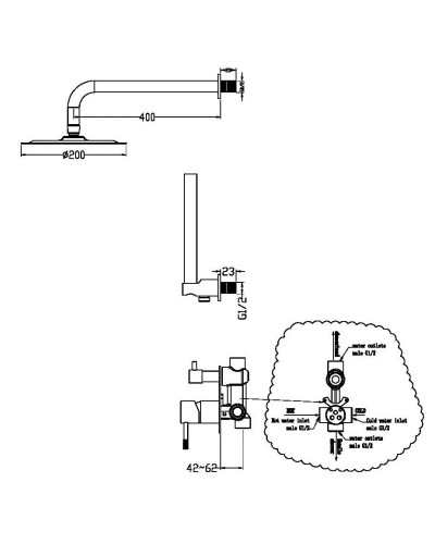 Душевой комплект 200 мм Boheme Uno 464-BG