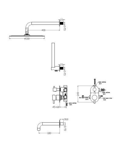 Душевой комплект 300 мм Boheme Uno 464-2-BG