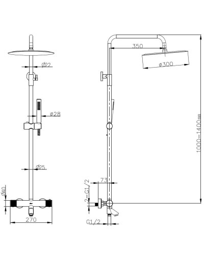 Душевая система 300 мм Boheme Uno 468-T-WCR