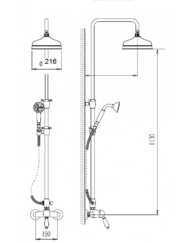 Душевая стойка со смесителем верхним и ручным душем CEZARES GIUBILEO-CD-03/24