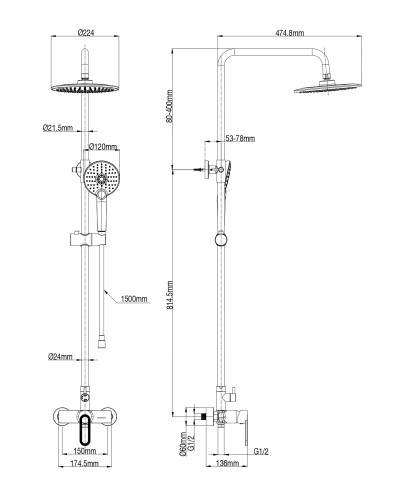 Душевая система WONZON & WOGHAND, Хром (WW-B2166-A-CR)