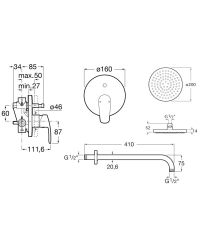 Душевой комплект 200 мм Roca Monodin-N 5D0518C00