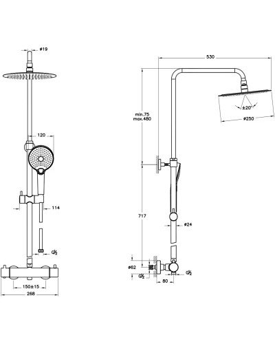 Душевая система 250 мм VitrA Aquaheat Bliss A47201EXP