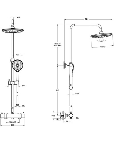 Душевая система 240 мм VitrA Aquaheat Bliss 2F A4720526EXP