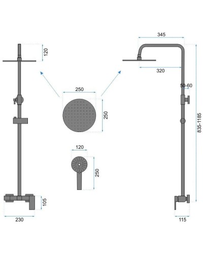 Душевая система 250 мм Rea Roger REA-P8003