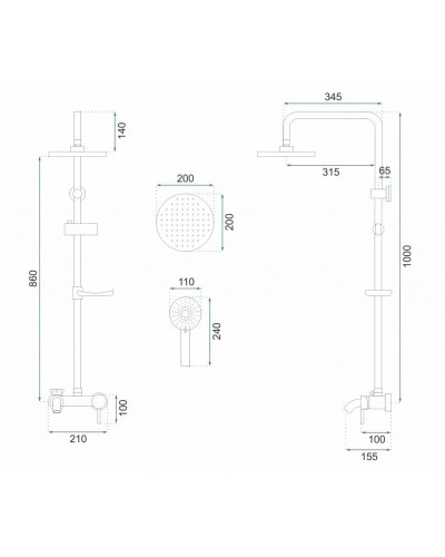 Душевая система 200 мм Rea Luis REA-P7005
