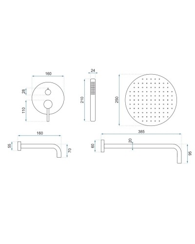 Душевой комплект 250 мм Rea Lungo REA-P4125