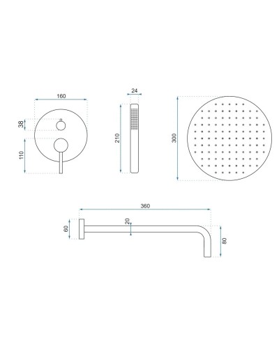 Душевой комплект 300 мм Rea Lungo REA-P8540