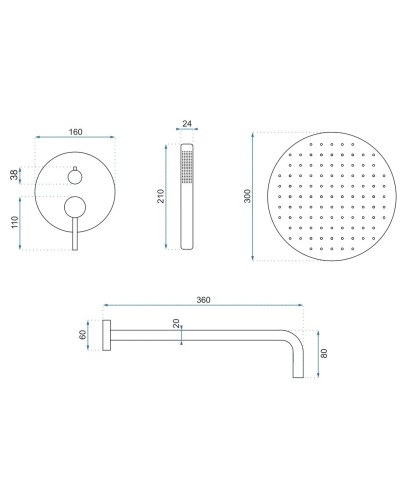 Душевой комплект 300 мм Rea Lungo REA-P4160