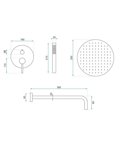 Душевой комплект 250 мм Rea Lungo REA-P4111