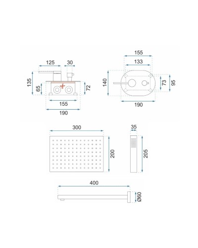 Душевой комплект 300х200 мм Rea Oval REA-P8466
