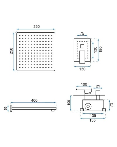 Душевой комплект 250 мм Rea Fenix REA-P8401