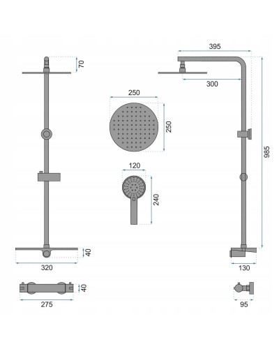 Душевая стойка 250 мм Rea Mike REA-P0550