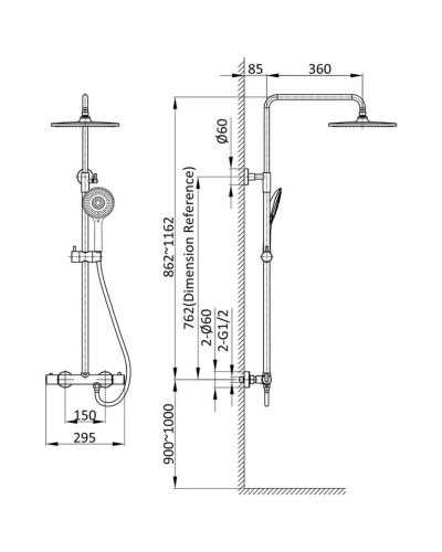 Душевая система 250 мм Vincea Esse VSFS-1E0TMB