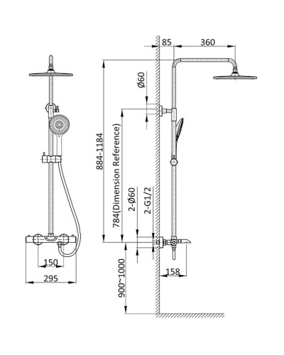 Душевая система 250 мм Vincea Esse VSFS-1E1TMB