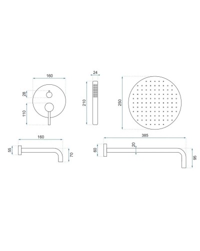Душевой комплект 250 мм Rea Lungo REA-P6609