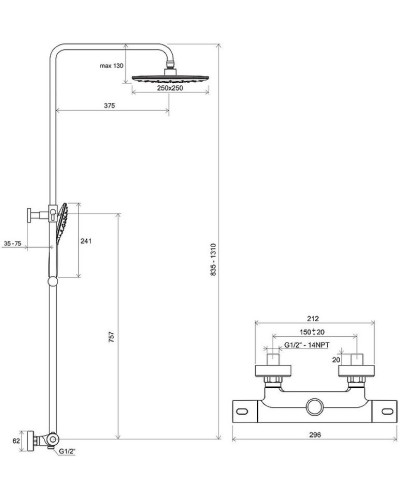 Душевая система Ravak 093.00/150 X070099 с термостатом Хром Белый
