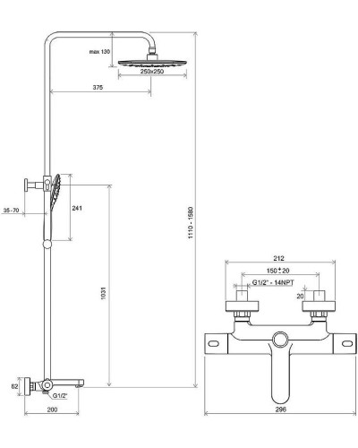 Душевая система Ravak Termo TE 092.00/150 X070098 с термостатом Хром Белый
