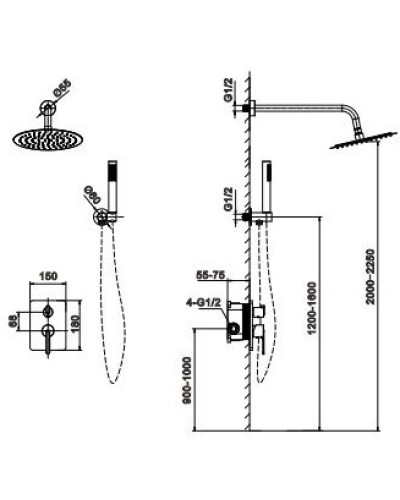 Душевой комплект 250 мм AltroBagno Unione AltroBagnoUnione040409GrMt