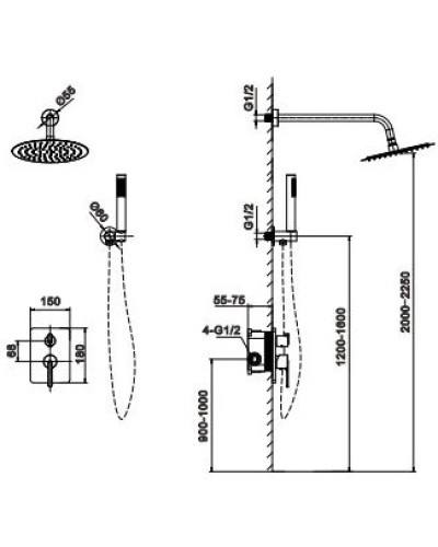 Душевой комплект 250 мм AltroBagno Unione AltroBagnoUnione040108GrMt