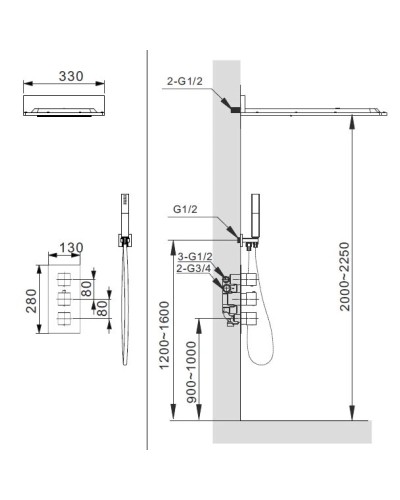 Душевой комплект 330 мм AltroBagno Cascata AltroBagnoCascata040101Cr