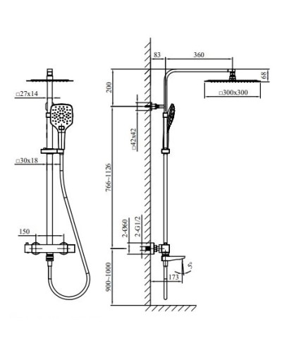 Душевая система 300 мм AltroBagno Cascata AltroBagnoCascata030401Cr