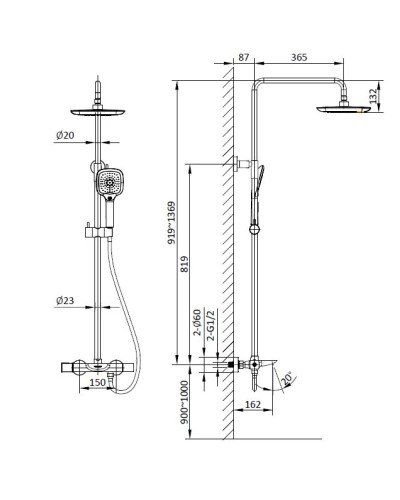 Душевая система 360 мм AltroBagno Diretto AltroBagnoDirertto030413Bi