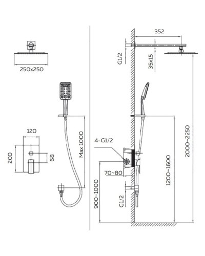 Душевой комплект 250 мм AltroBagno Lamberto AltroBagnoLamberto040105NeOp