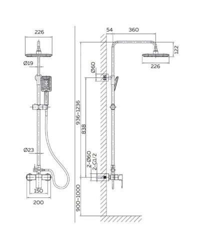 Душевая система 226 мм AltroBagno Lamberto AltroBagnoLamberto030103NeOp