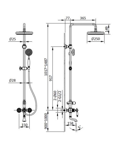 Душевая система 250 мм AltroBagno Opera AltroBagnoOpera030206Or