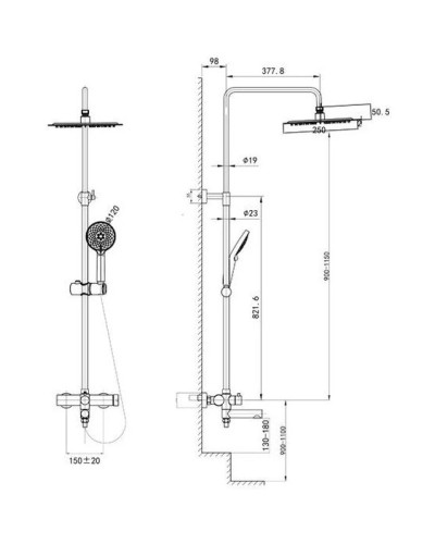 Душевая система 250 мм Caprigo Don 53-310-CRM