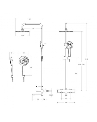 Душевая стойка со смесителем, верхним и ручным душем CEZARES RELAX-CVD-01