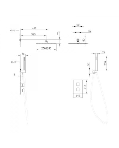 Душевой комплект 250 мм Abber Daheim AF8251B