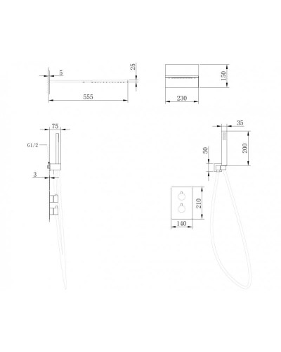 Душевой комплект 555х230 мм Abber Weiss Insel AF8052B