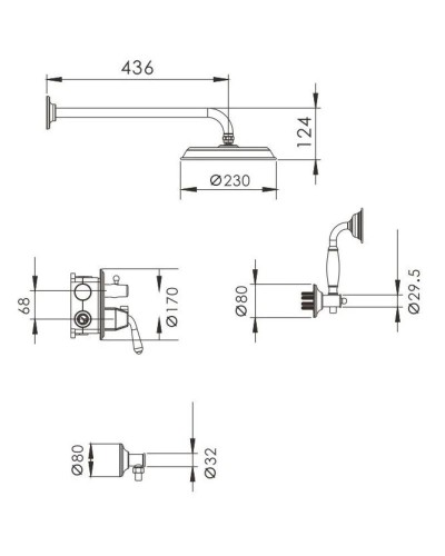 Душевой комплект 230 мм Rose R0235E