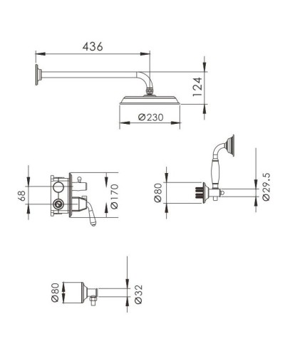 Душевой комплект 230 мм Rose R0235H