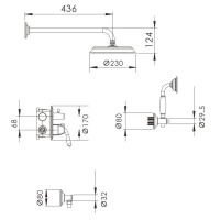 Душевой комплект 230 мм Rose R0235Q
