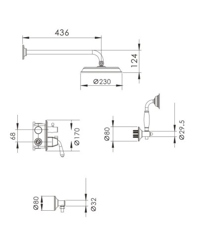 Душевой комплект 230 мм Rose R0235Q