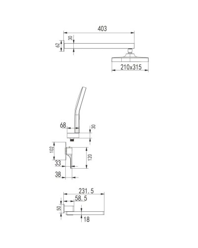 Душевой комплект 315х210 мм Rose R1035T
