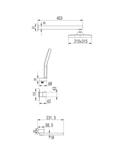 Душевой комплект 315х210 мм Rose R1095