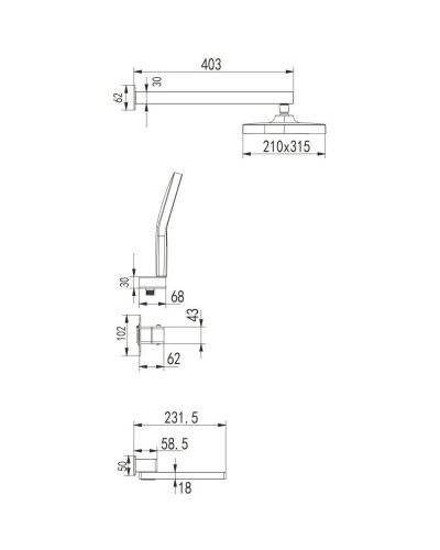 Душевой комплект 315х210 мм Rose R1095H