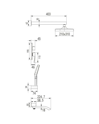 Душевой комплект 310х210 мм Rose R1535F