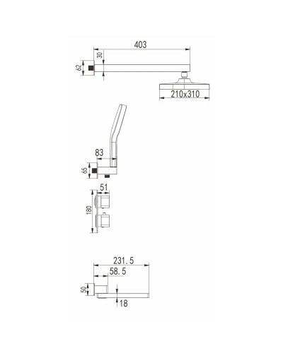 Душевой комплект 310х210 мм Rose R1595F